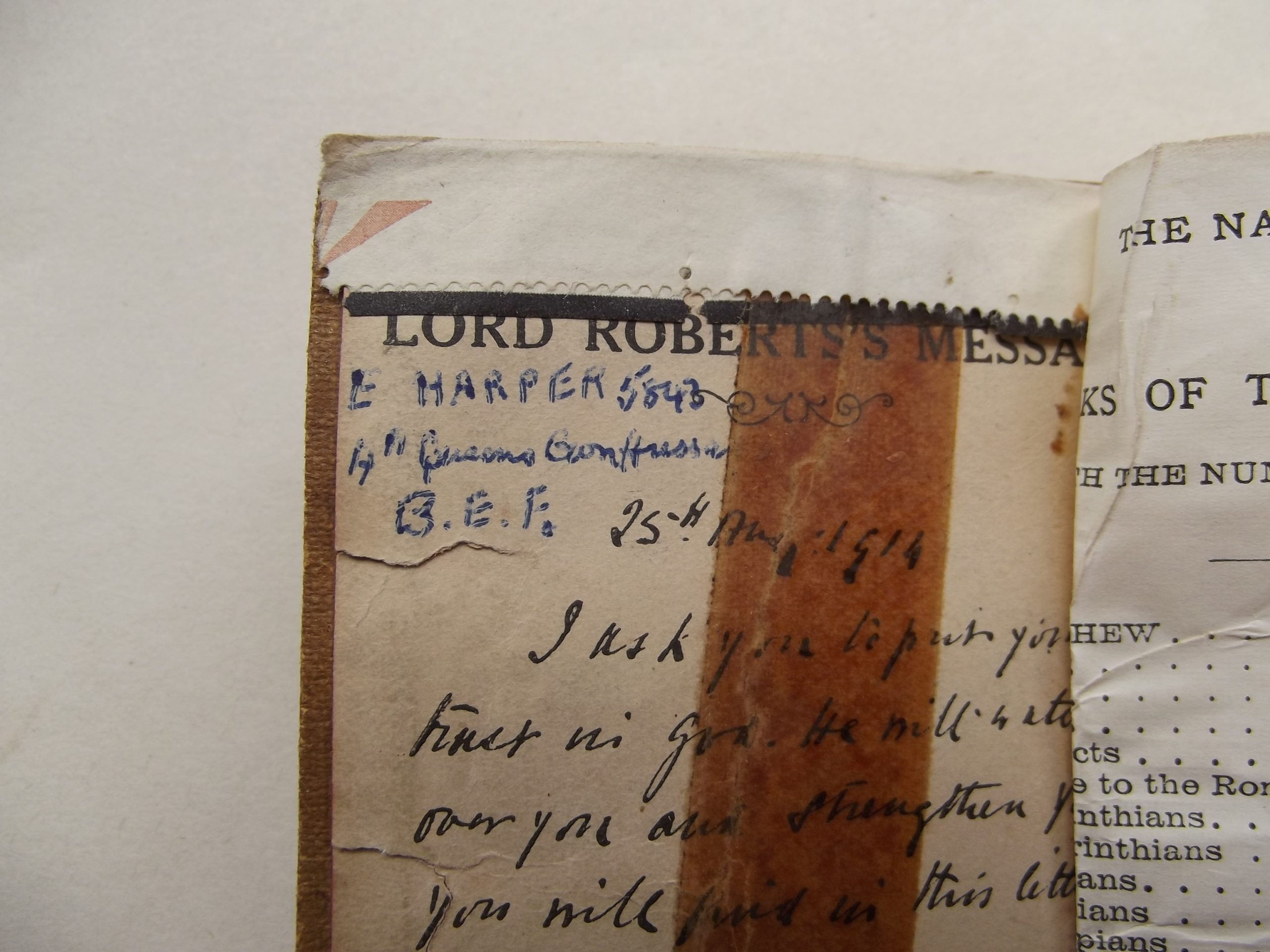 WW1 MILITARY ISSUED BIBLE DATED 1914/15 4TH HUSSARS