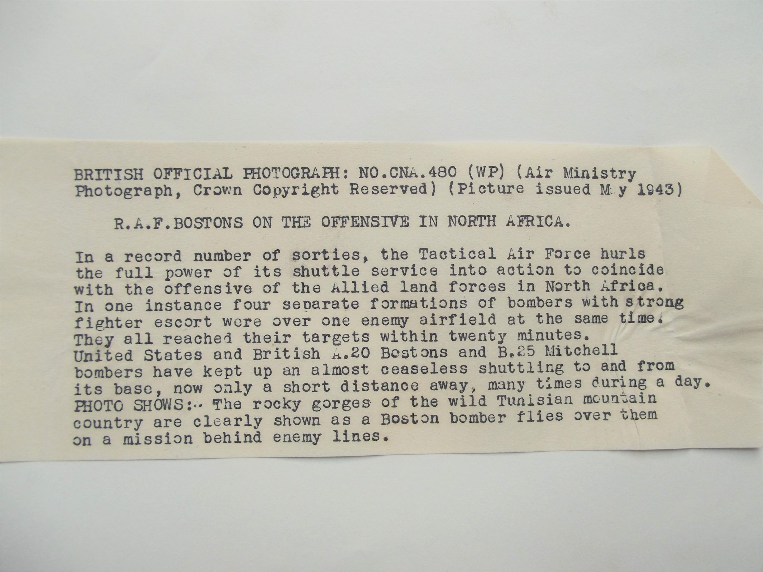 WW2 BRITISH OFFICIAL PHOTOGRAPH R.A.F BOSTONS DATED 1943