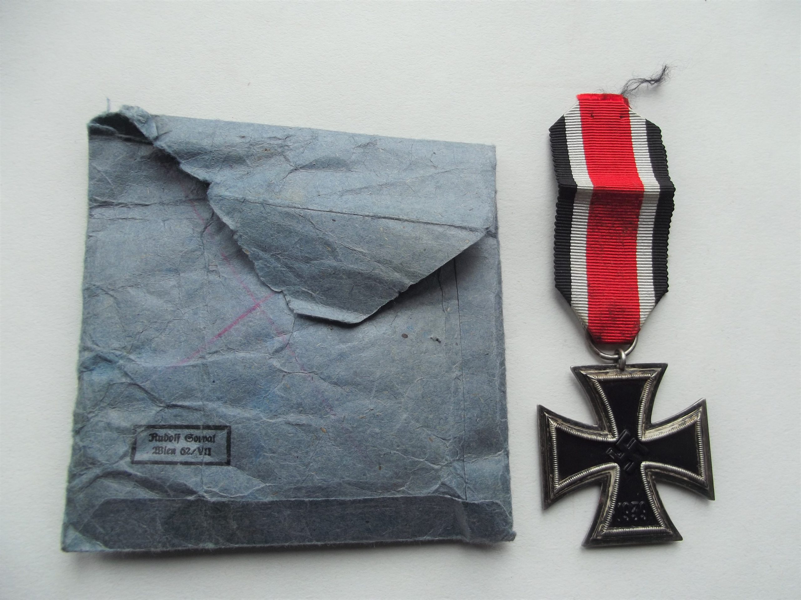 WW2 GERMAN 2ND CLASS IRON CROSS EK2 & PAPER PACKET RUDOLF SOUVAL