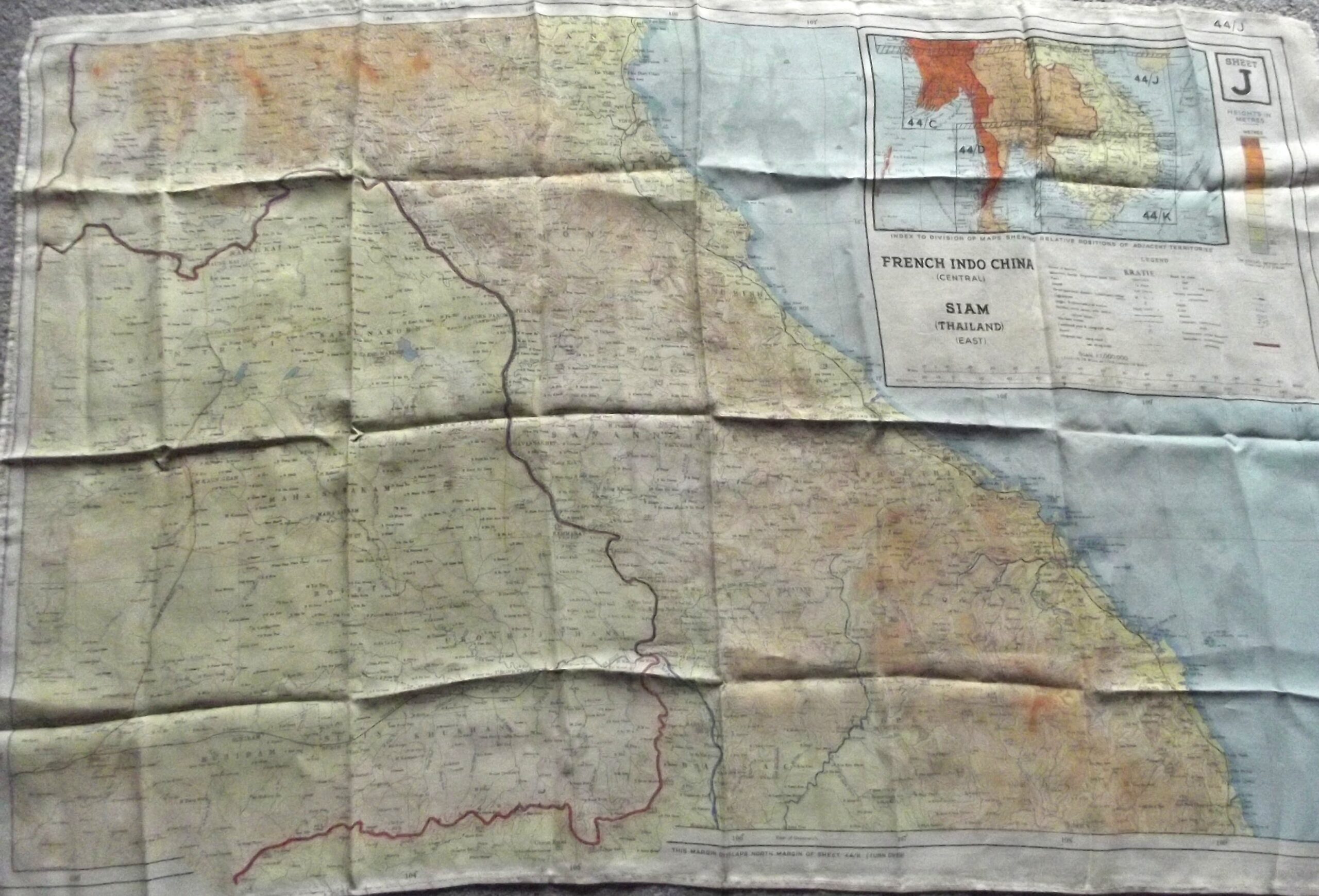 WW2 R.A.F S.O.E SILK & EVASION MAP SERIES 44 FRENCH INDO CHINA & SIAM