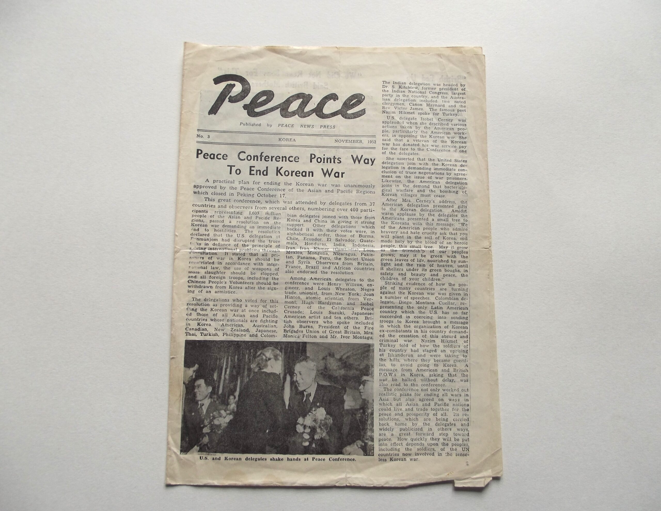 PEACE NEWS PRESS DATED NOVEMBER 1952 No 3