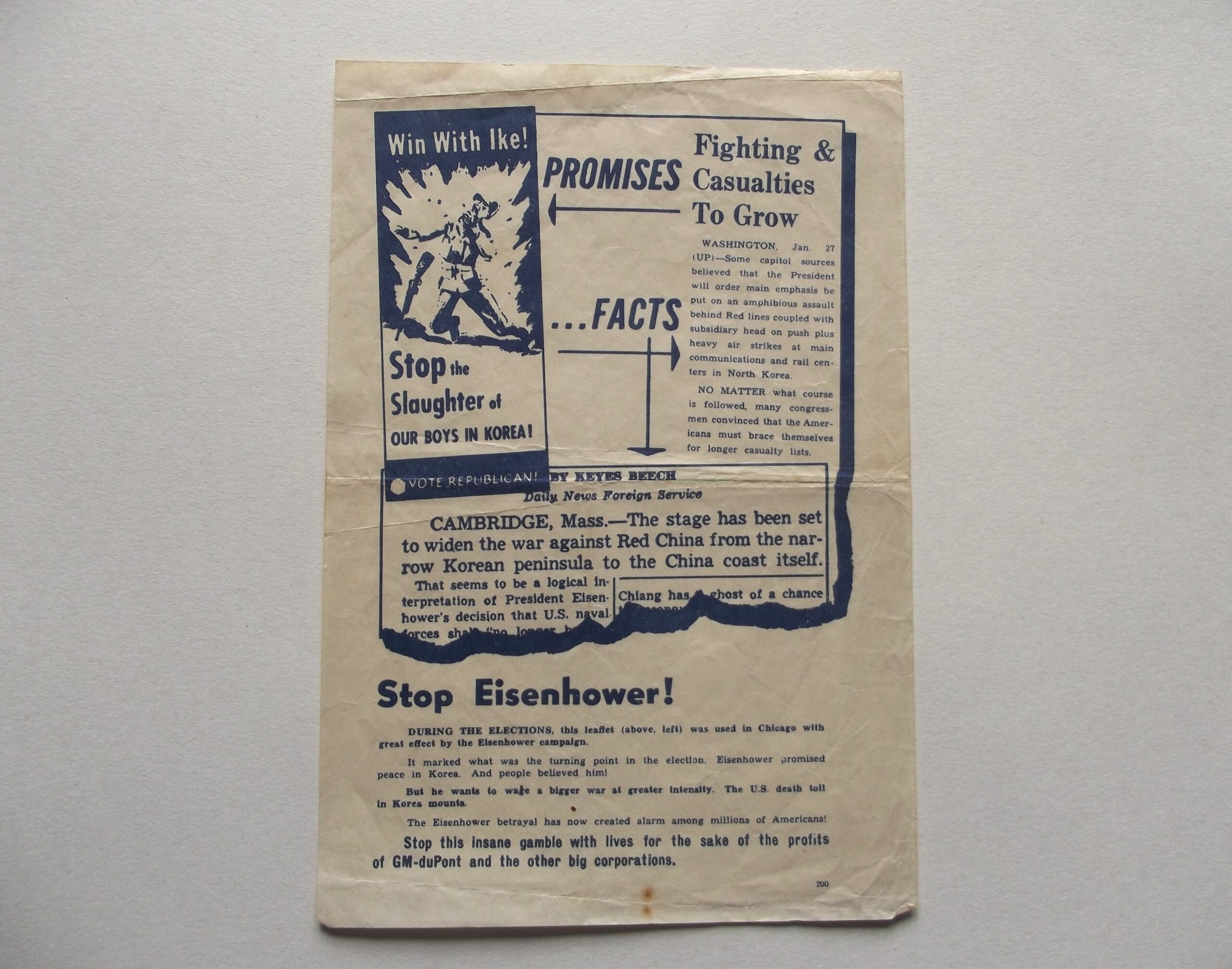 KOREAN WAR PROPAGANDA LEAFLET STOP EISENHOWER