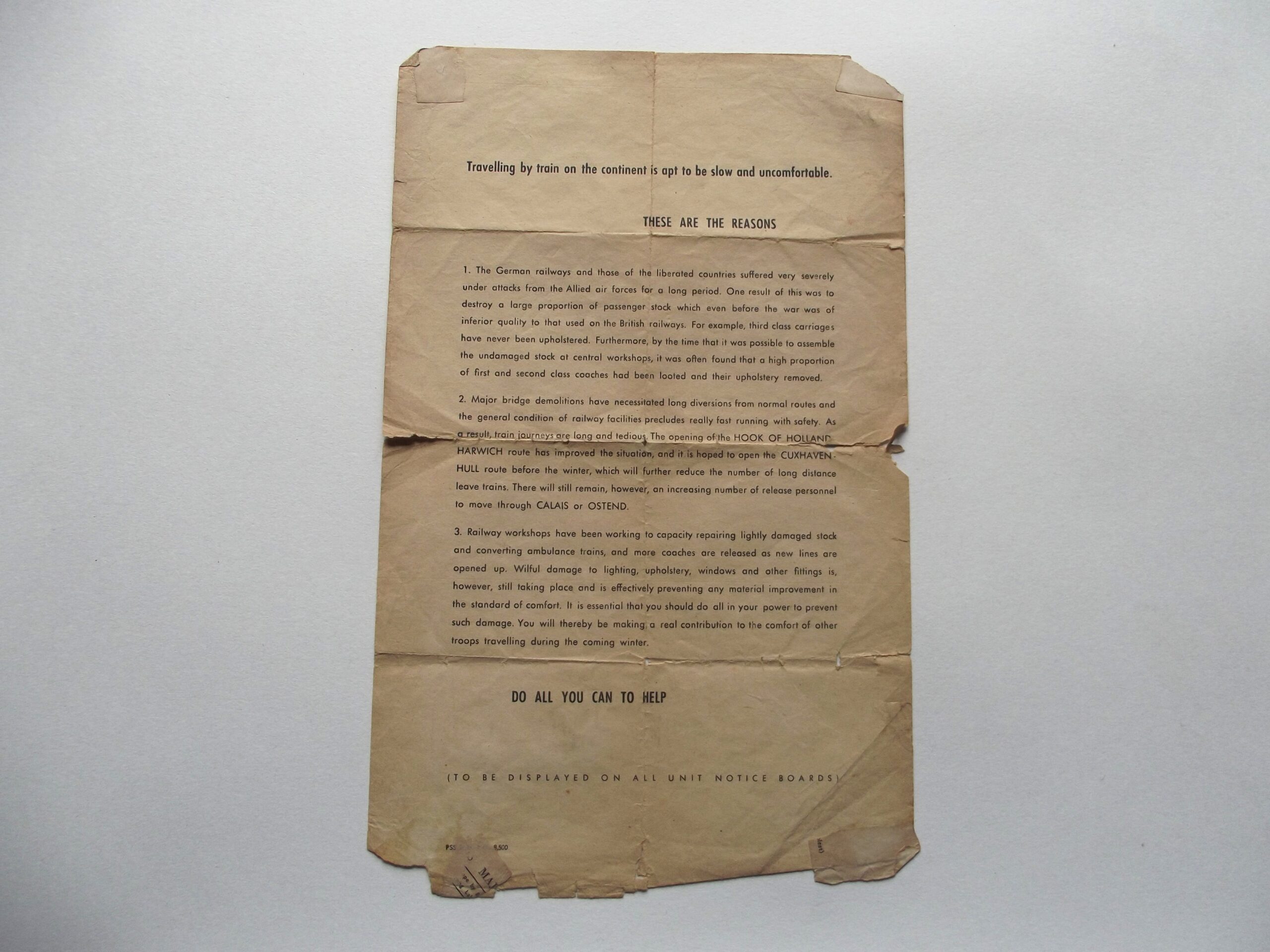 WW2 ALLIED TROOPS TRAIN TRAVEL GUIDANCE IN EUROPE DOCUMENT C1944