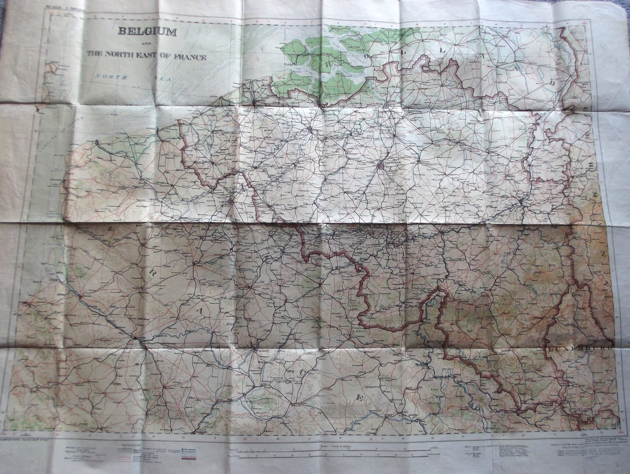 WW1 LARGE CLOTH BACKED MAP BELGIUM & NORTH WEST FRANCE DATED 1910