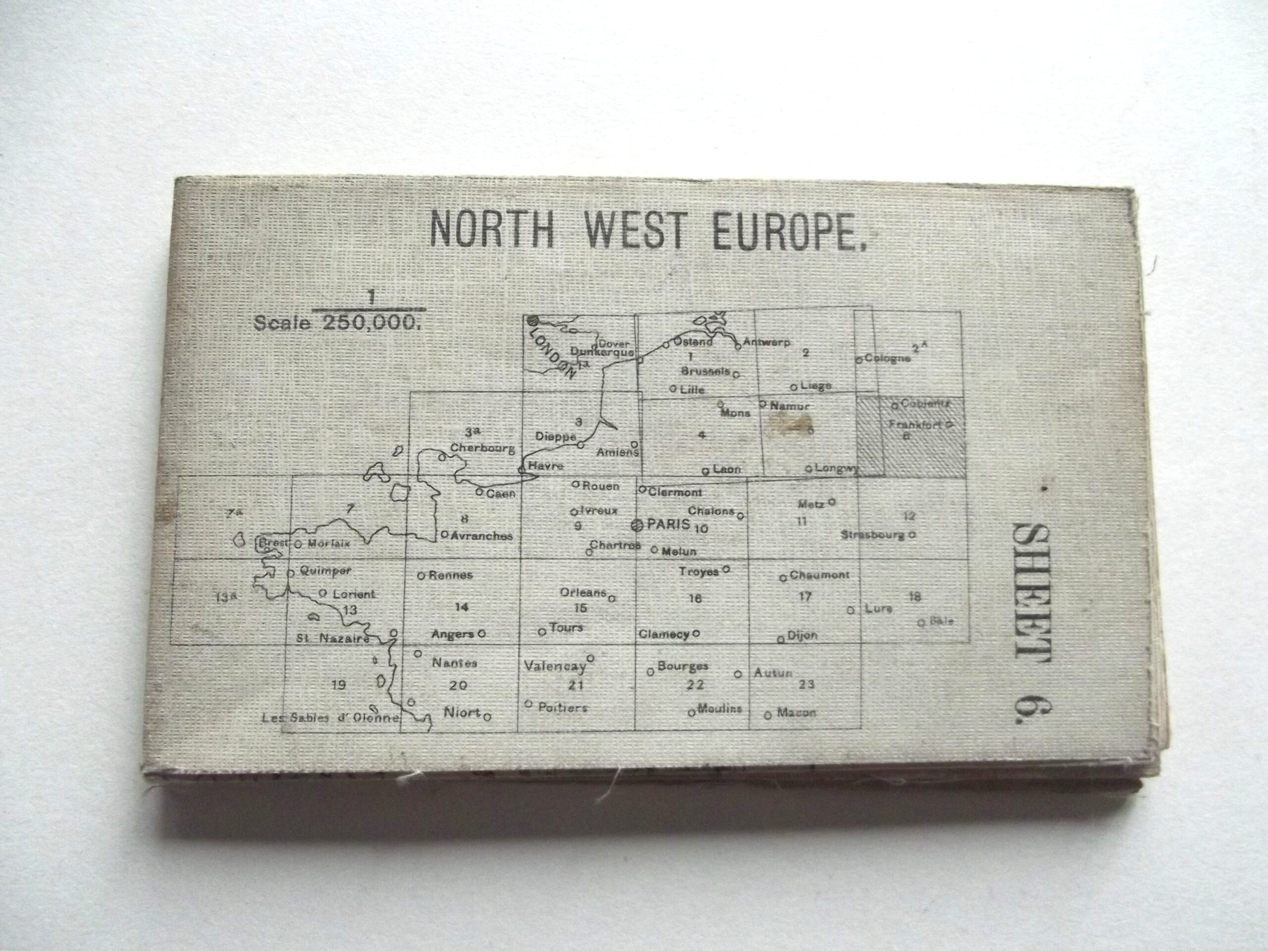 WW1 CLOTH BACKED MAP OF NORTH WEST EUROPE SHEET 6  DATED 1914