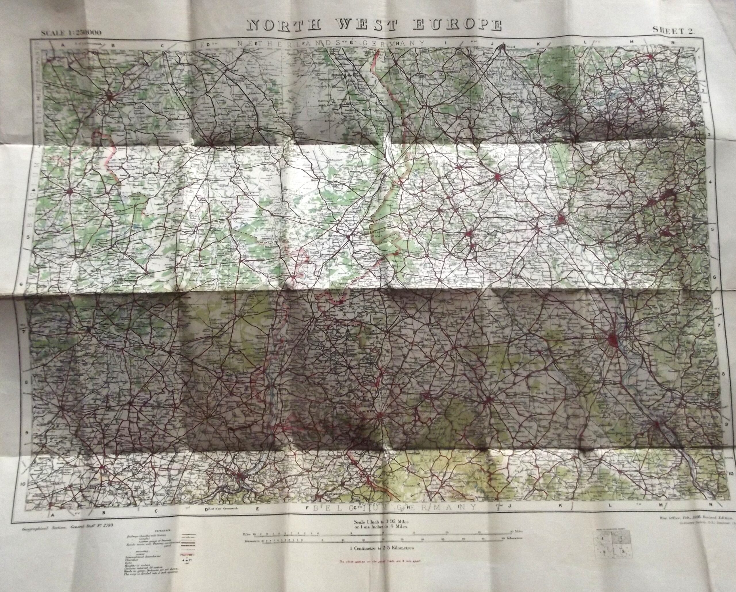 WW1 CLOTH BACK MAP OF NORTH WEST EUROPE SHEET 2 DATED 1918