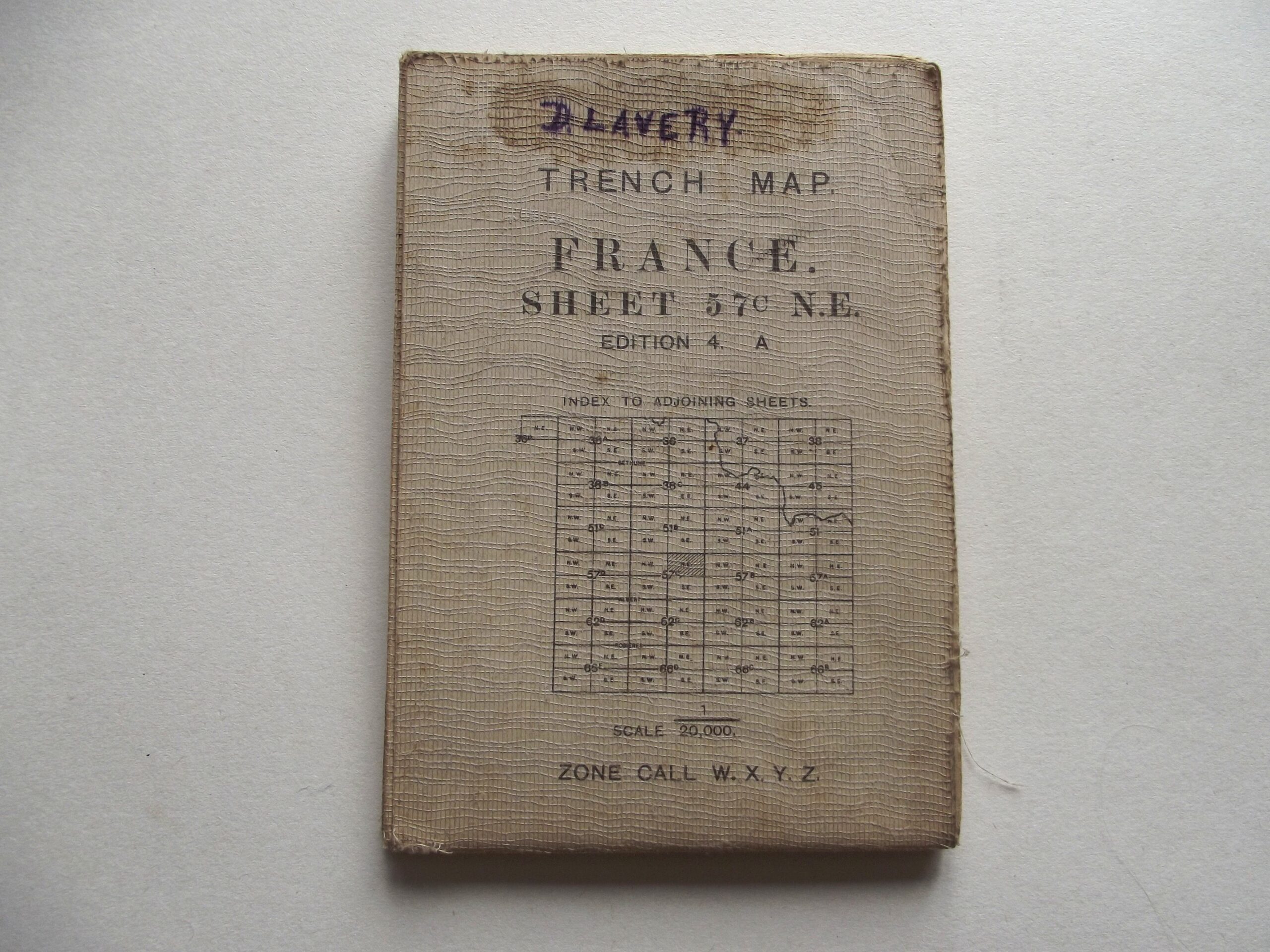 WW1 CLOTH BACKED TRENCH MAP OF FRANCE SHEET 57C N.E DATED 1917