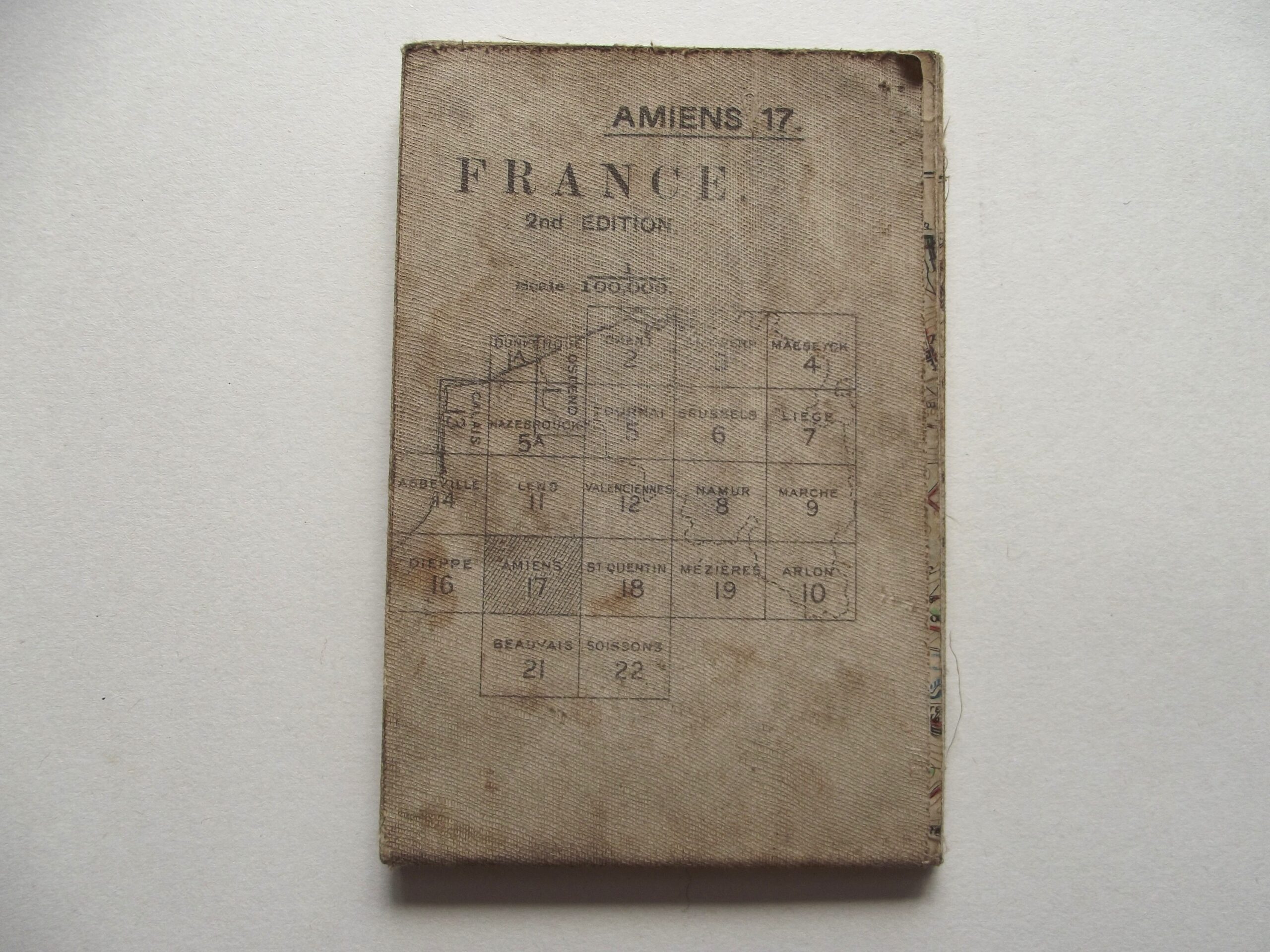 WW1 CLOTH BACKED MAP OF FRANCE AMIENS 17 2ND EDITION DATED 1915