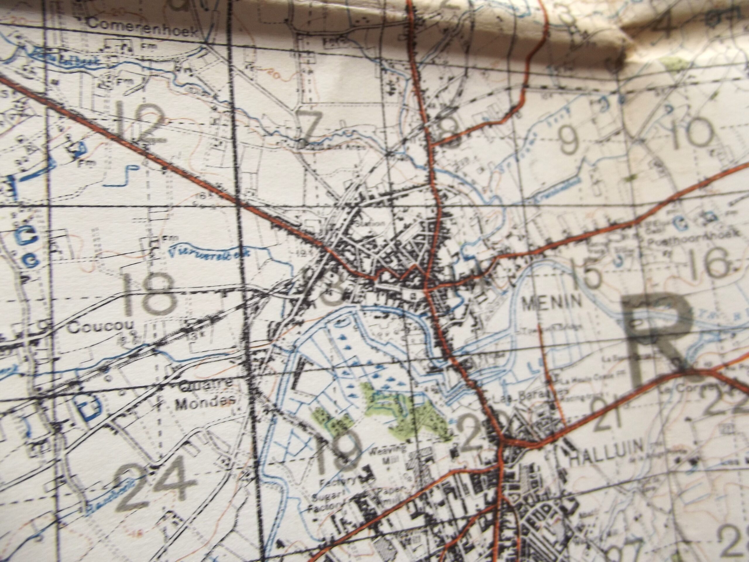 WW1 CLOTH BACKED MAP OF BELGIUM & FRANCE SHEET 28 EDITION 3 DATED 1916
