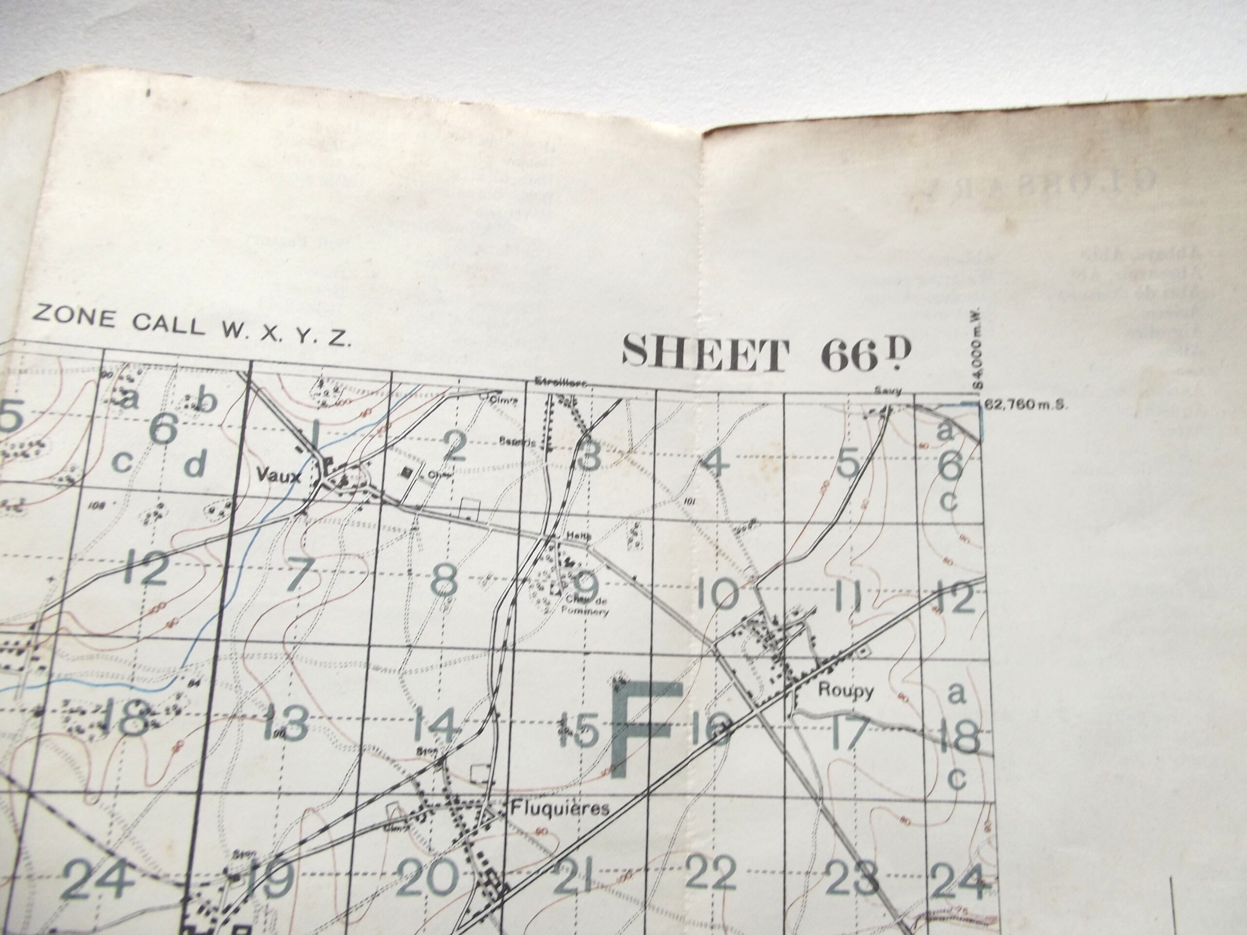 WW1 CLOTH BACKED MAP OF FRANCE SHEET 66D 1ST EDITION DATED 1917