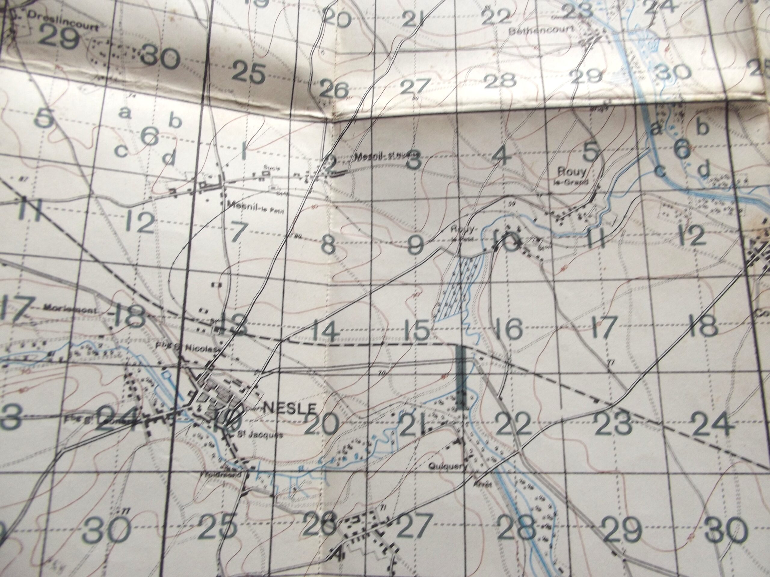 WW1 CLOTH BACKED MAP OF FRANCE SHEET 66D 1ST EDITION DATED 1917