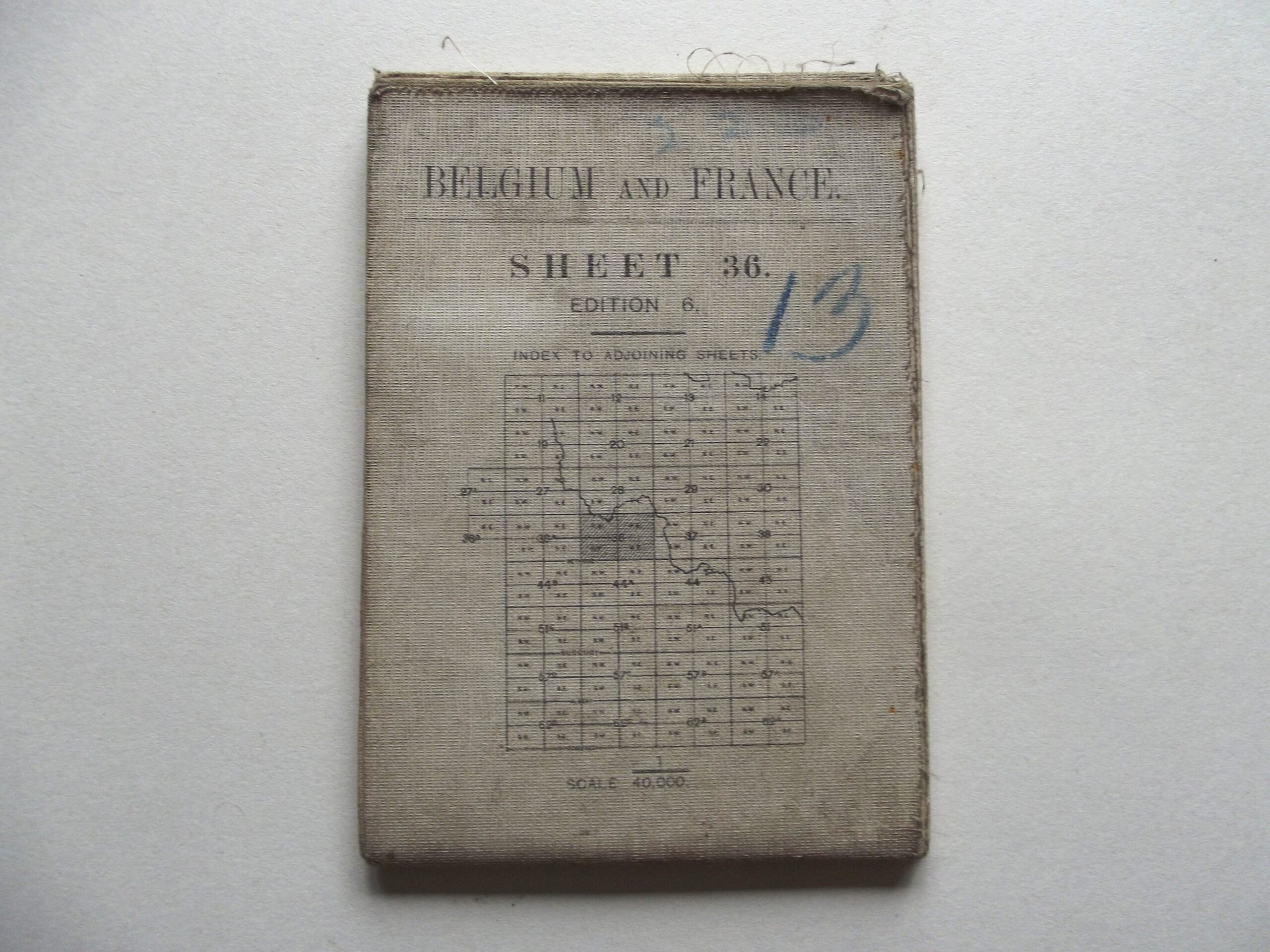 WW1 CLOTH BACKED MAP BELGIUM & FRANCE SHEET 36 6TH EDITION DATED 1918