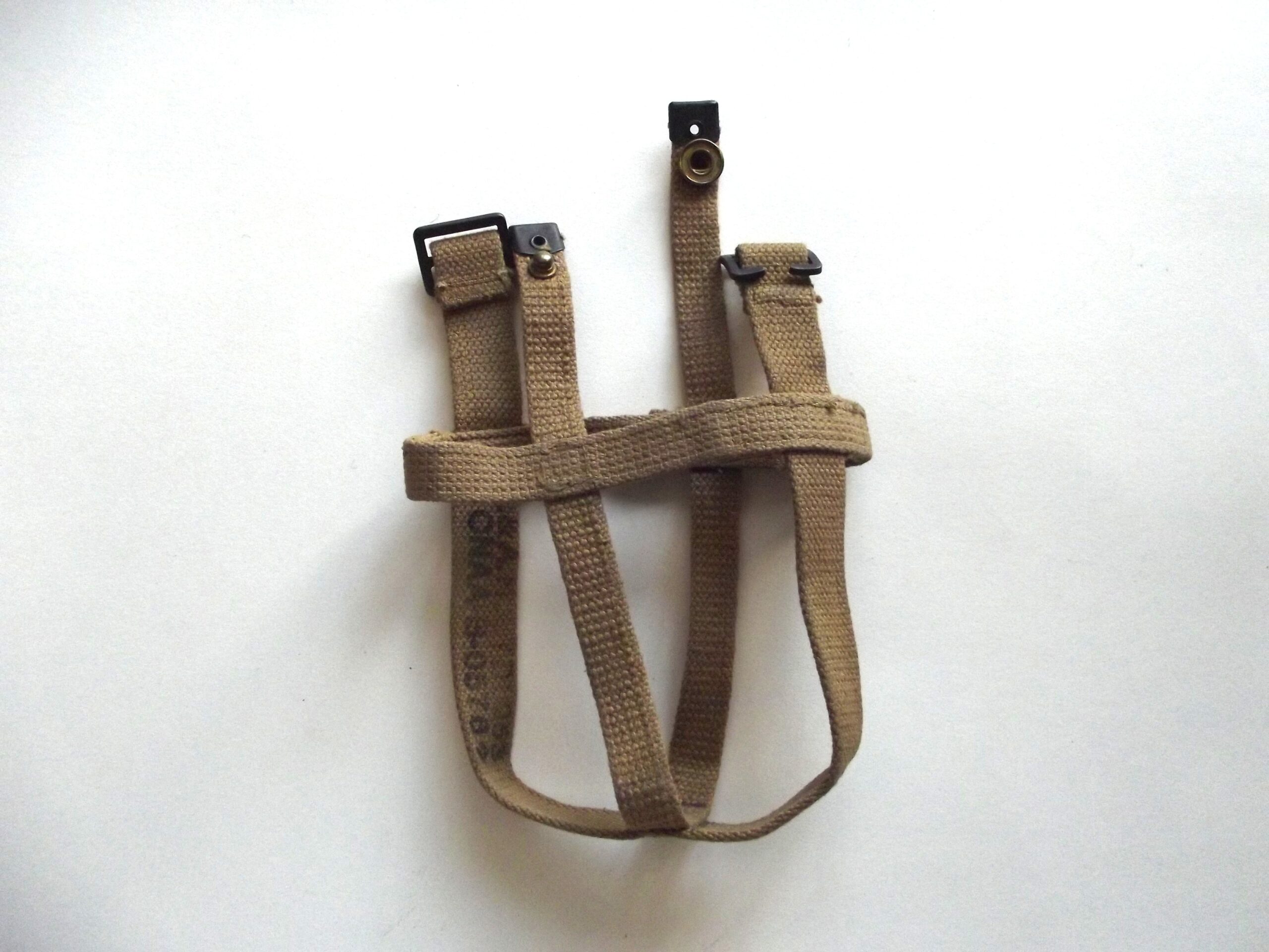 BRITISH ARMY WEBBING SKELETON WATERBOTTLE CARRIER DATED 1953