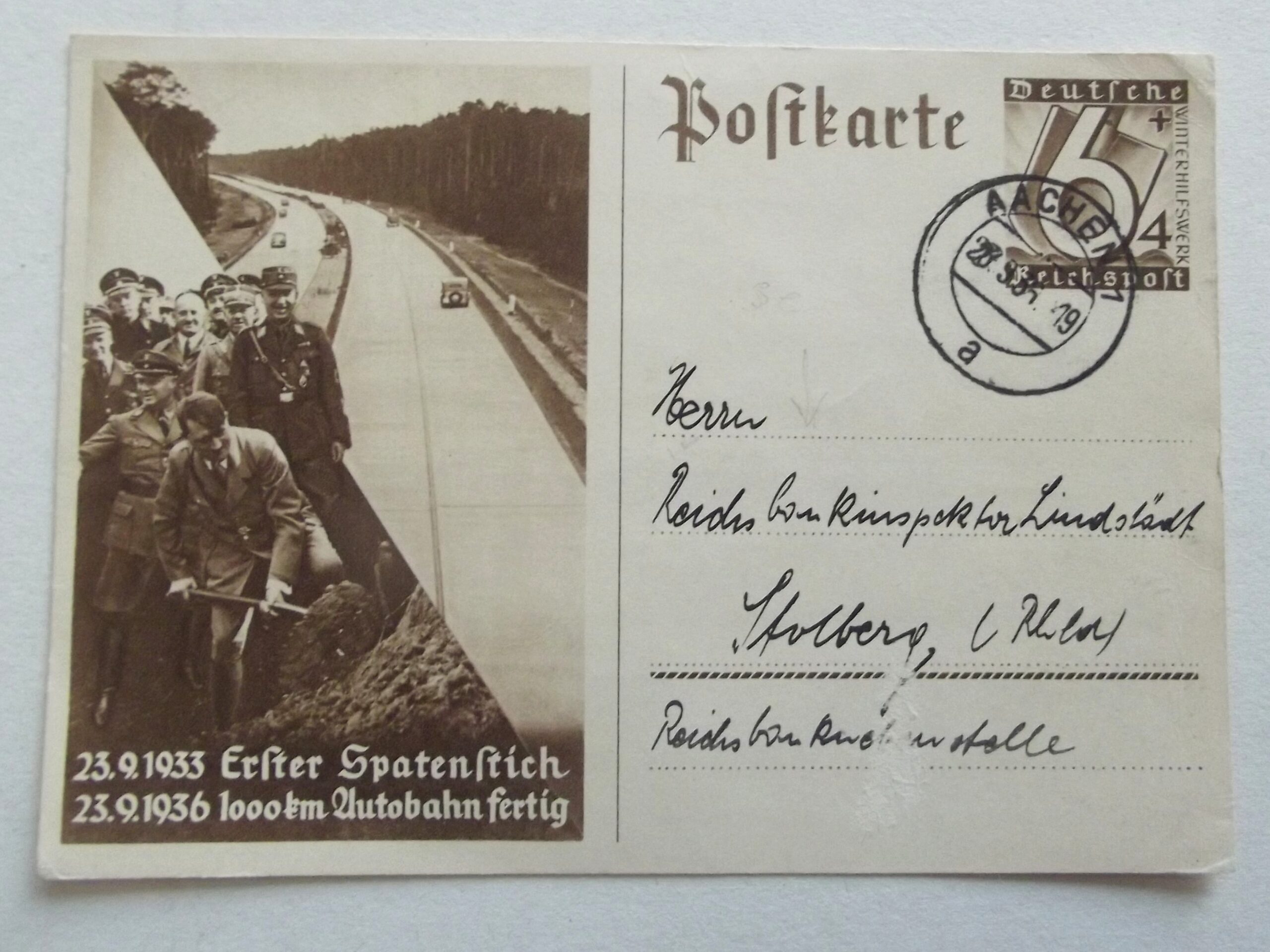 GERMAN AUTOBAHN 1000KM POSTCARD DATED 1933/36