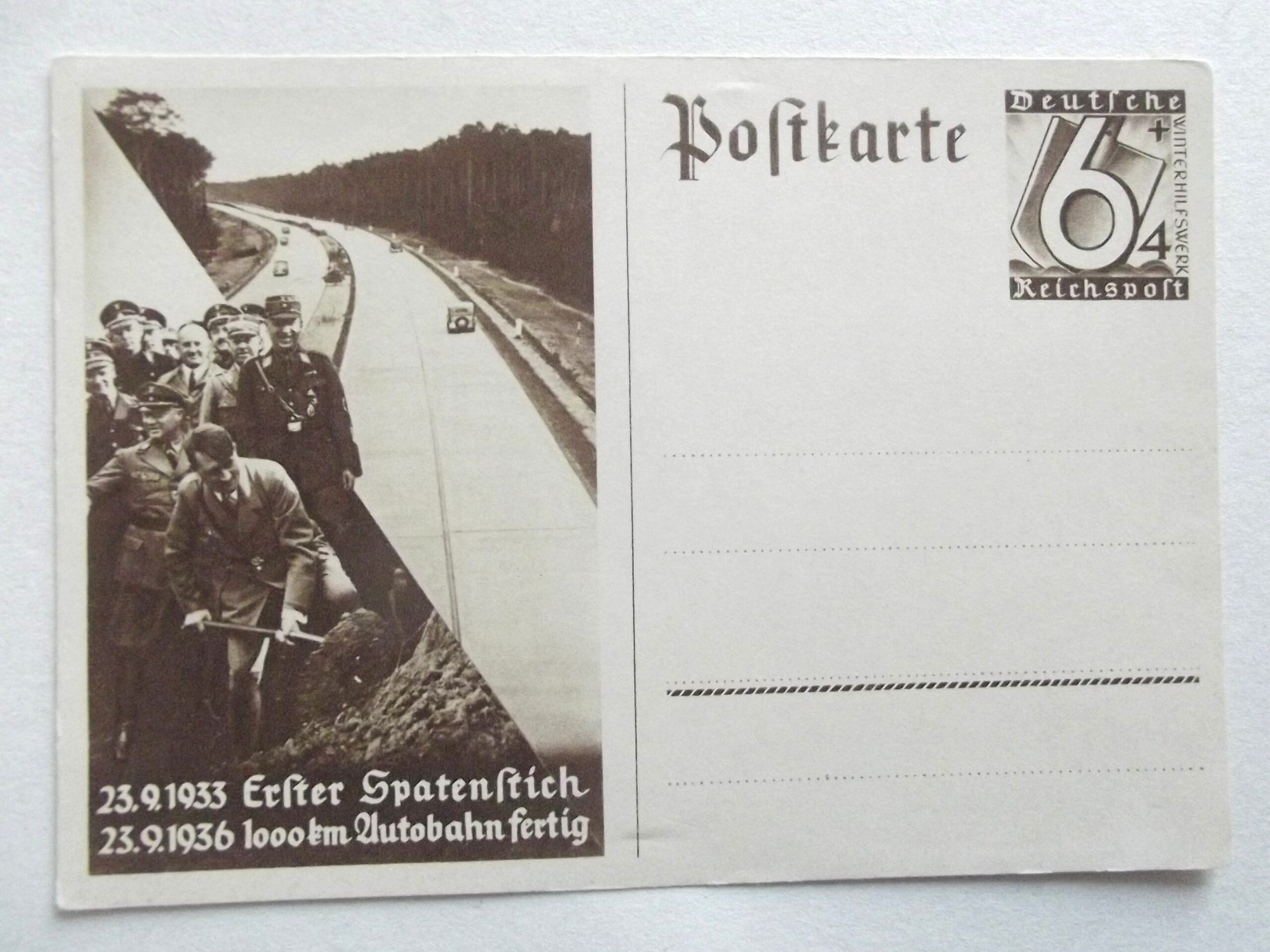 GERMAN POSTCARD 1000KM AUTOBAHN POSTCARD DATED 1933/36