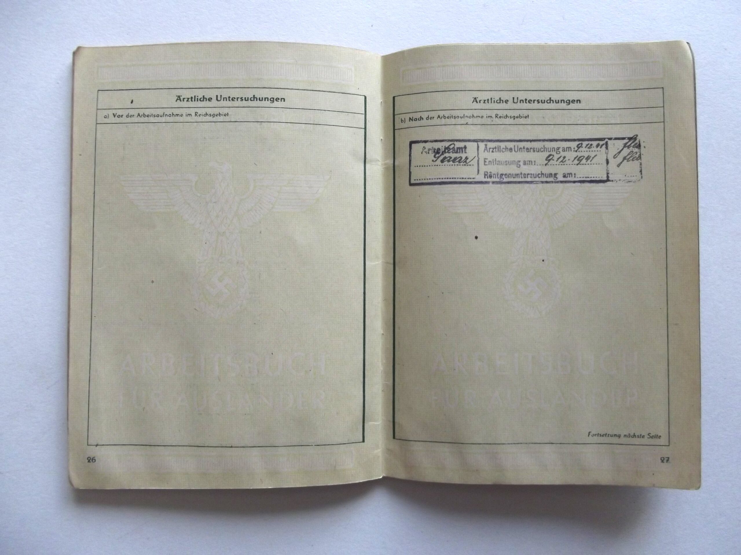 WW2 GERMAN ARBEITSBUCH (WORKBOOK) FOR FOREIGN WORKERS DATED 1944