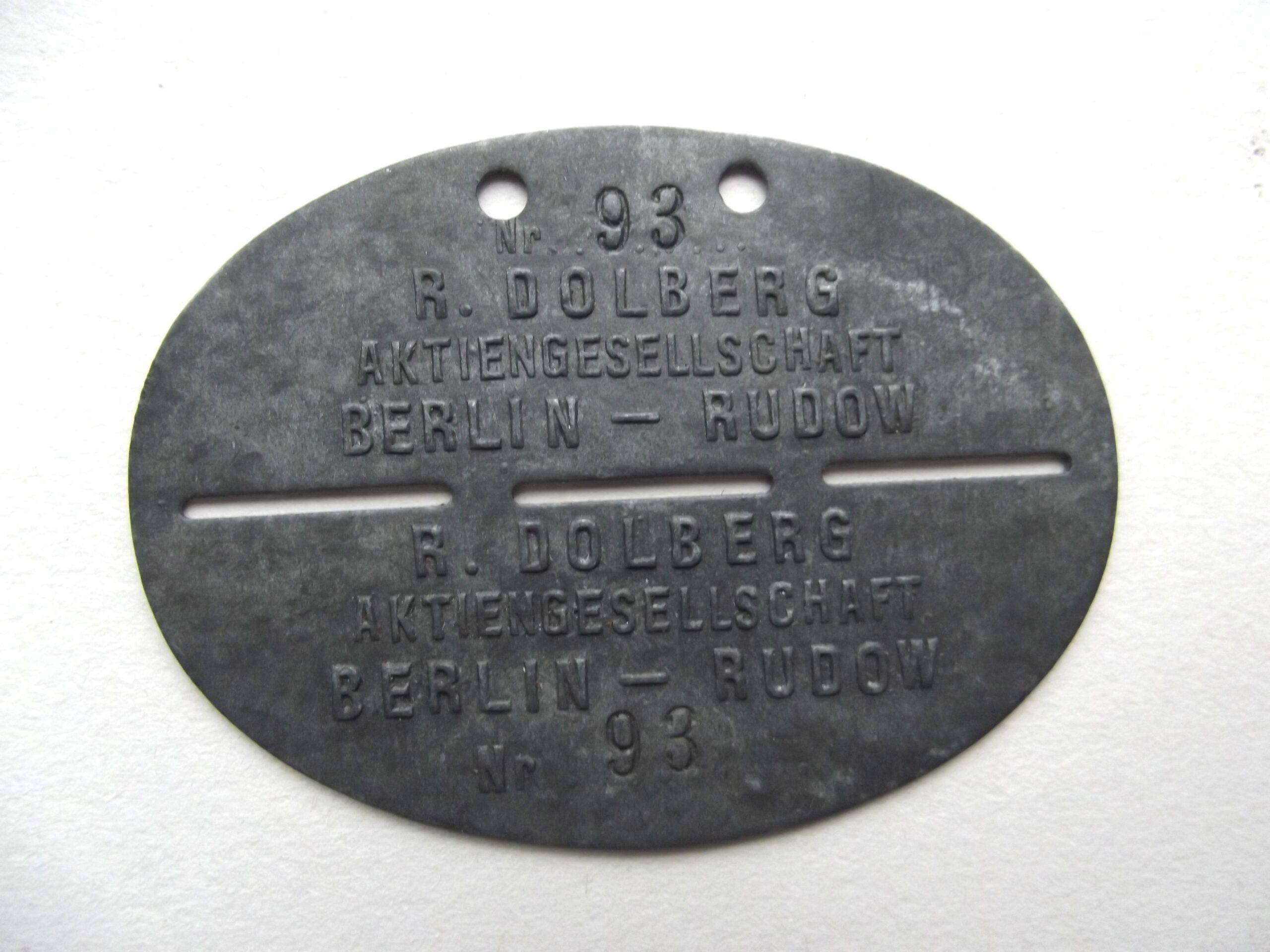 WW2 GERMAN FACTORY DOG TAG DOLBERG BERLIN