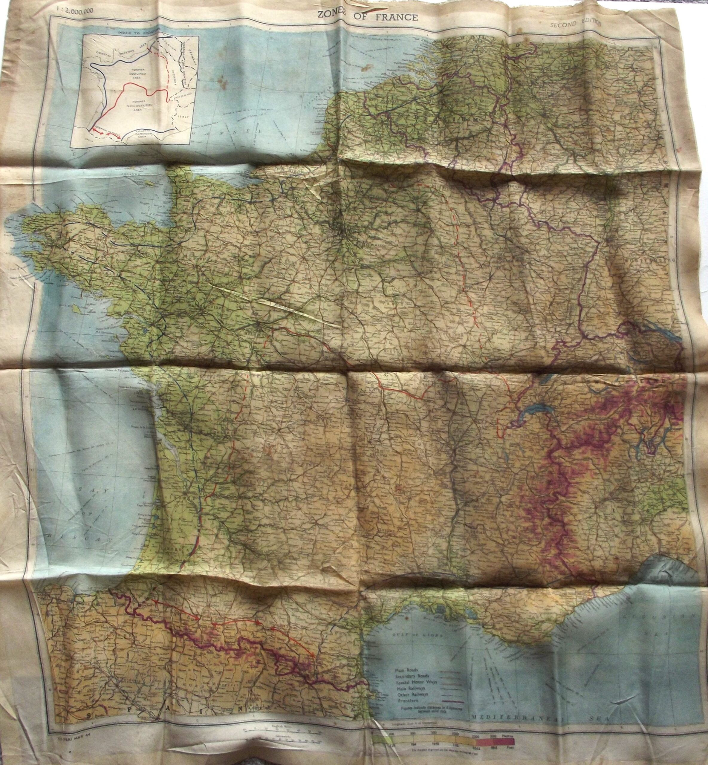 WW2 R.A.F , S.O.E , SPECIAL FORCES SILK ESCAPE MAP MARCH 1944