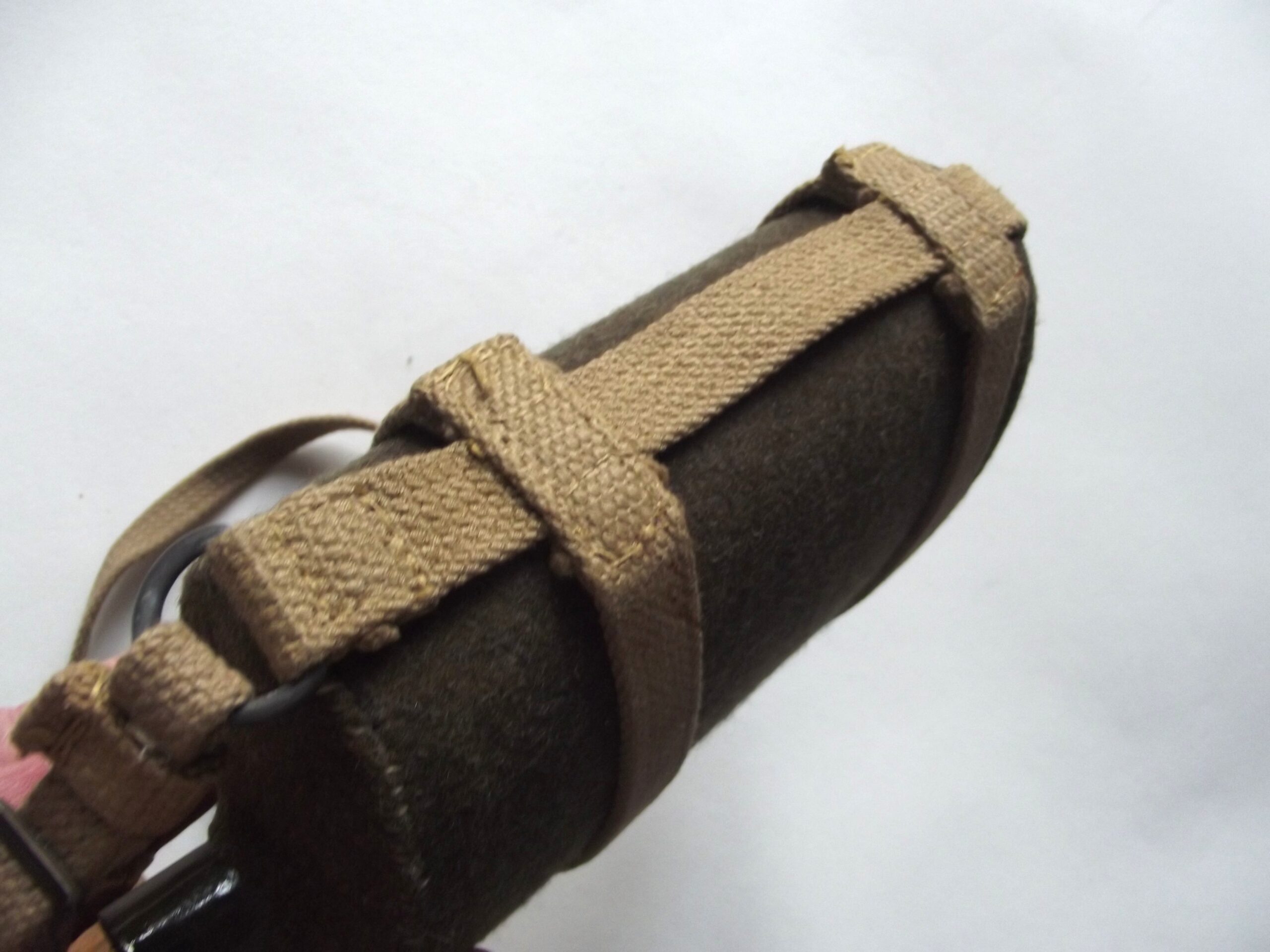 WW2 HOMEGUARD ATS WEBBING WATERBOTTLE CARRIER & WATERBOTTLE DATED 1944