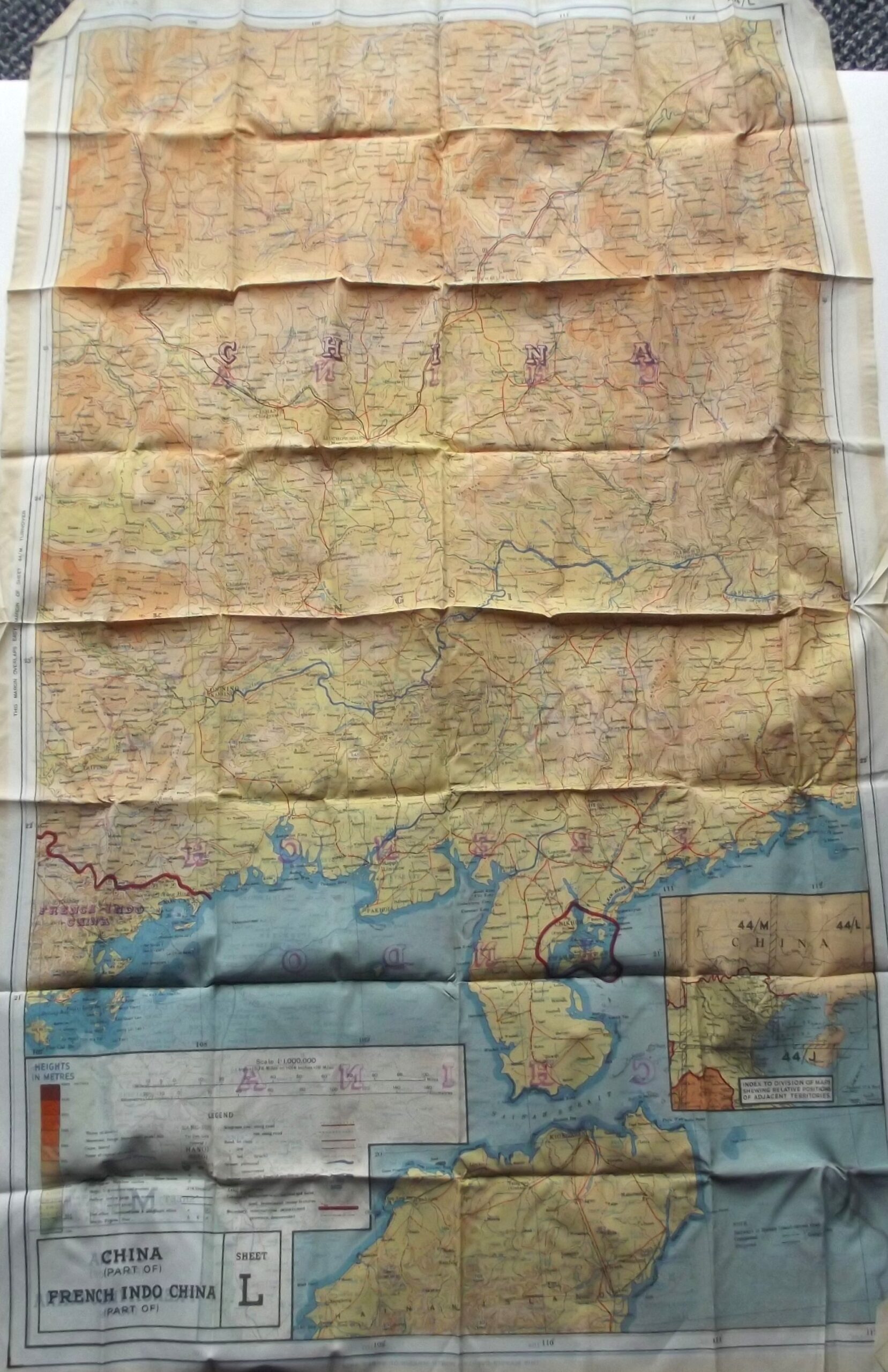 WW2 SILK & EVASION MAP R.A.F U.S.A.A.F CHINA & FRENCH INDO CHINA C1944